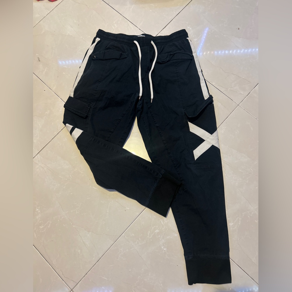 Fashion Nova Black Cargo Pants with White Stripes
